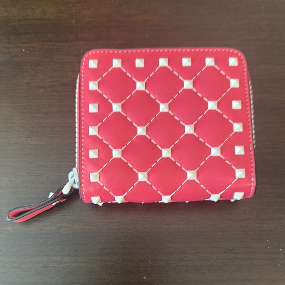 NWT Valentino Pink Rockstar Leather Compact Wallet